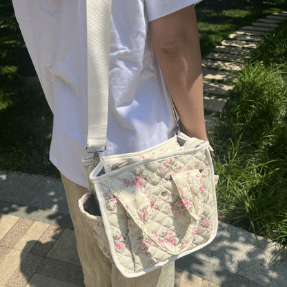 Floral Quilted Tote Bag for Women, Cute Crossbody Shoulder Purse with Pockets, Everyday Handbags