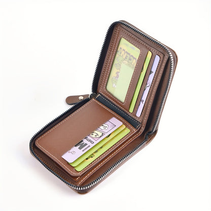 1pc Faux Leather Wallet for Men - Premium Retro Letter Embossed Design, Multiple Credit Card Slots, Zipper Closure, Stylish Gift for Gentlemen