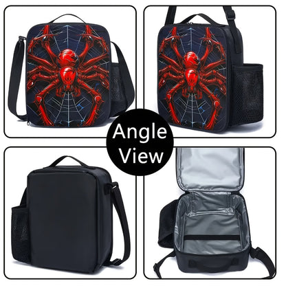 3pcs Spider Print Three-piece Backpack Combination, Unisexes Polyester Large Capacity Backpack with Square Pen Bag, Adjustable Shoulder Strap Double Zipper Animal Style, Suitable for Commuter Travel Outdoors, for Teenager