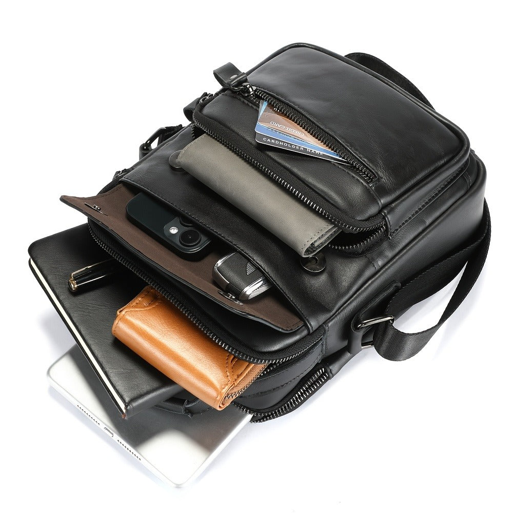 LEBULLBRO 100% Genuine Leather Men's Top Layer Cowhide Small Sling Bags, Shoulder Bags Crossbody Pouch Handbag