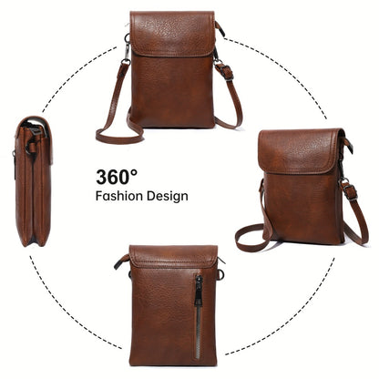 Ladies' Crossbody Purse - Adjustable Strap, Zip Closure, Multiple Compartments for Phone And Essentials, Brown, Phone Holder | Easy Design, Compact Crossbody Purse, Holiday Gift