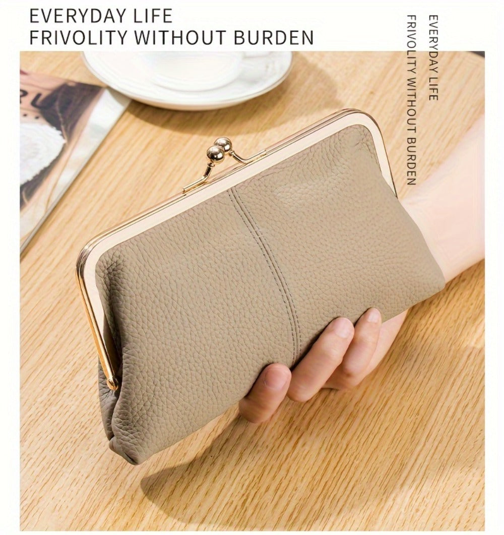 Trendy Genuine Leather Wallet, Solid Color Card Holder, Perfect Clutch Bag for Daily Use