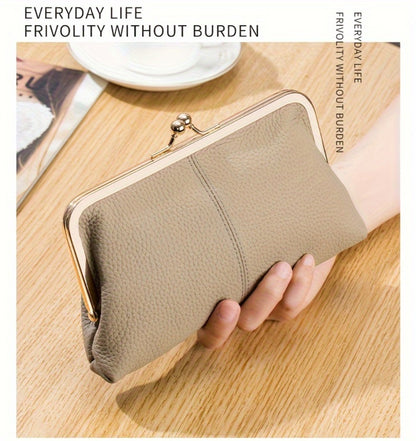 Trendy Genuine Leather Wallet, Solid Color Card Holder, Perfect Clutch Bag for Daily Use
