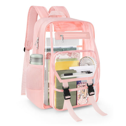 Heavy Duty Clear Backpack, Fabric And PVC Transparent Bookbag for School, See-Through Design with Reinforced Straps - Unisex Large Capacity Clear Bag for College, Travel And Security Checks