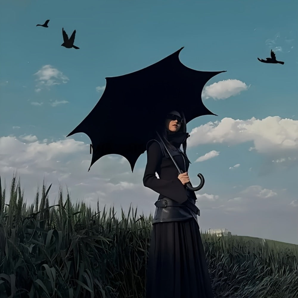 Large Automatic Batwing Umbrella with Black Canopy & Bat-Themed Design - Automatic Open/Close Suitable for Gothic, Punk Style, Batwing Umbrella for, Christmas Gift, for Halloween, Daily Use, Outdoor Accessory