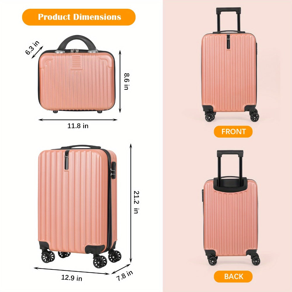Carry On Luggage 20 Inch Suitcase Set 2 Piece With 14" Cosmetic Case, Hardside Carry On Suitcase 22x14x9 Airline Approved With Combination Lock & Spinner Wheels (20-Inch, rose Golden )
