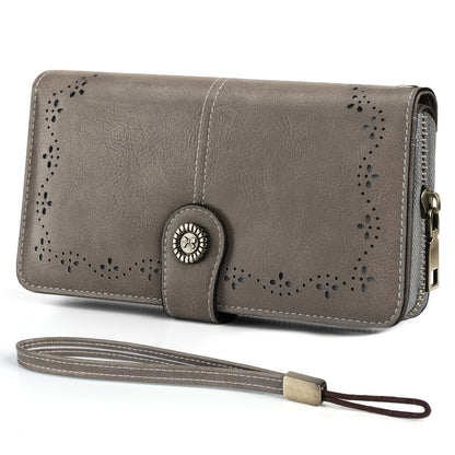 1 Pc RFID Blocking Retro Large Capacity Long Wallet PU Solid Color Women's Purse Multi-Functional Zipper Wallet with Wrist Strap Passport Ticket Credit Card Holder Can Accommodate Large Screen Phone