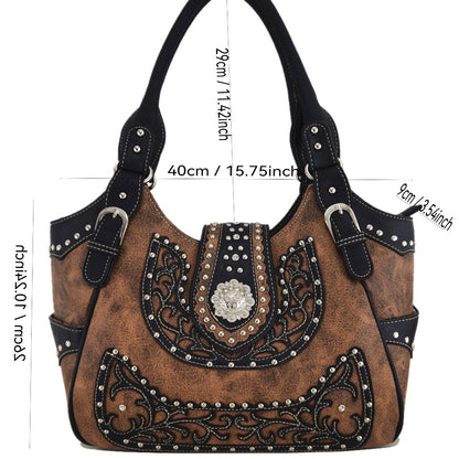 Western Style Berry Conchos Cowgirl Country Conceal Carry Purses Crossbody Handbags Women Shoulder Bags Wallet Set Brown Christmas Gifts
