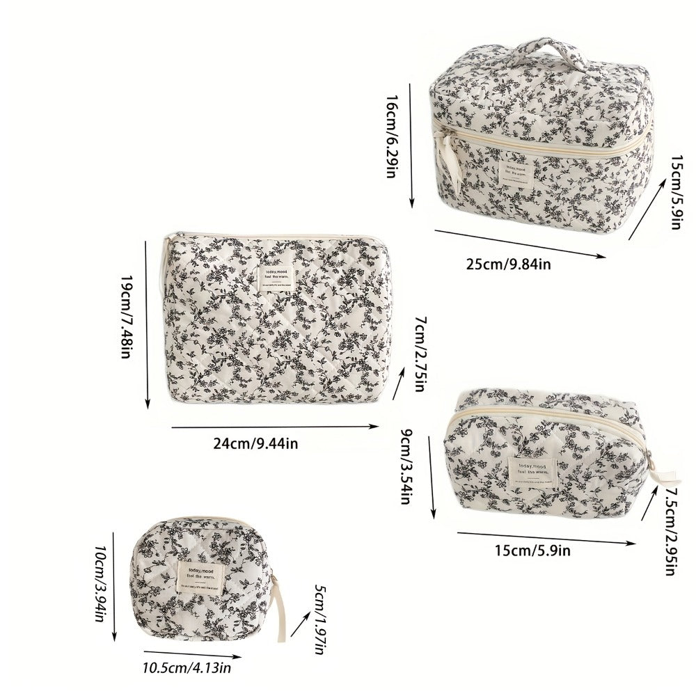 Large Capacity Coin Purse Set of 4/Piece Floral Makeup Bag Beauty Pouch Ins Style Large Portable Travel Organizer Skincare Toiletry Bag Handheld