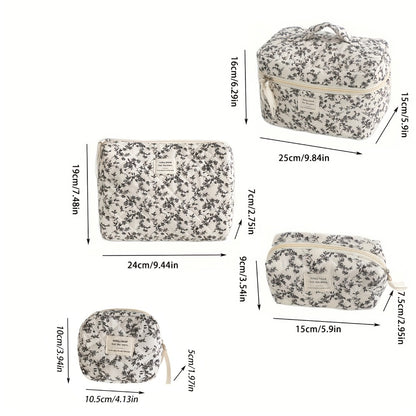 Large Capacity Coin Purse Set of 4/Piece Floral Makeup Bag Beauty Pouch Ins Style Large Portable Travel Organizer Skincare Toiletry Bag Handheld