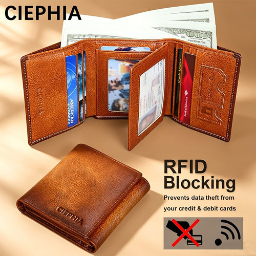 Men's Genuine Leather Bifold/Trifold Wallet, First Layer Cowhide RFID Blocking Vintage Wallet, Multi Function Credit Card Holder, Money Clips Gifts for Him Father's Day/Valentine's Day/Anniversary Gifts