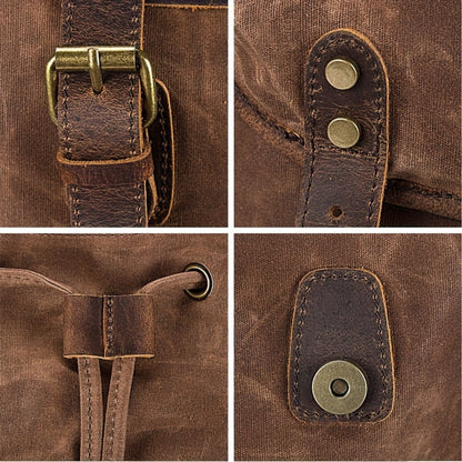 Vintage Men'S Leather Backpack, Waxed Canvas Shoulder Bag for Travel, Casual Laptop Bag, Suitable for Both And .