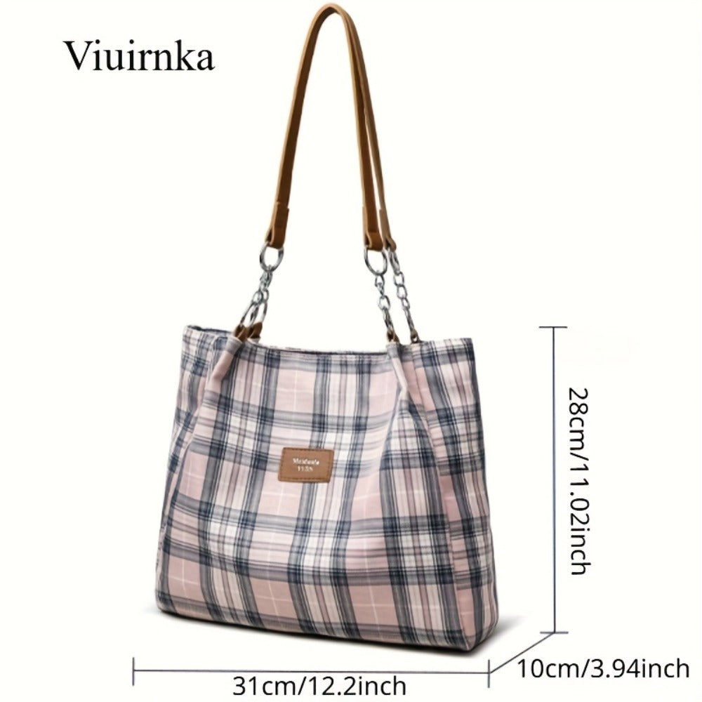 Ladies' Fashion Plaid Handbag & Oversized Tote: Spacious Work, School Shoulder Bag with Chic Style and Ample Capacity for Daily Essentials