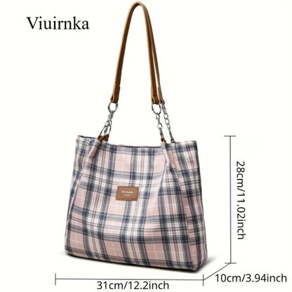 Ladies' Fashion Plaid Handbag & Oversized Tote: Spacious Work, School Shoulder Bag with Chic Style and Ample Capacity for Daily Essentials