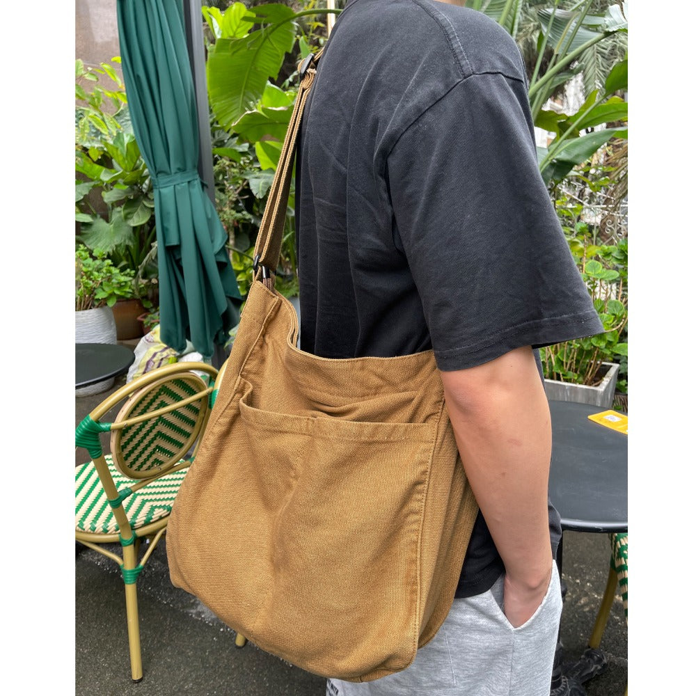 Canvas Hobo Crossbody Shoulder Tote Bag for Women and Men with Multiple Pockets - Casual Purse for Travel and Work
