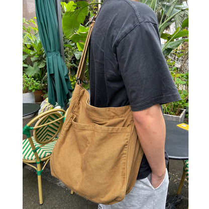 Canvas Hobo Crossbody Shoulder Tote Bag for Women and Men with Multiple Pockets - Casual Purse for Travel and Work
