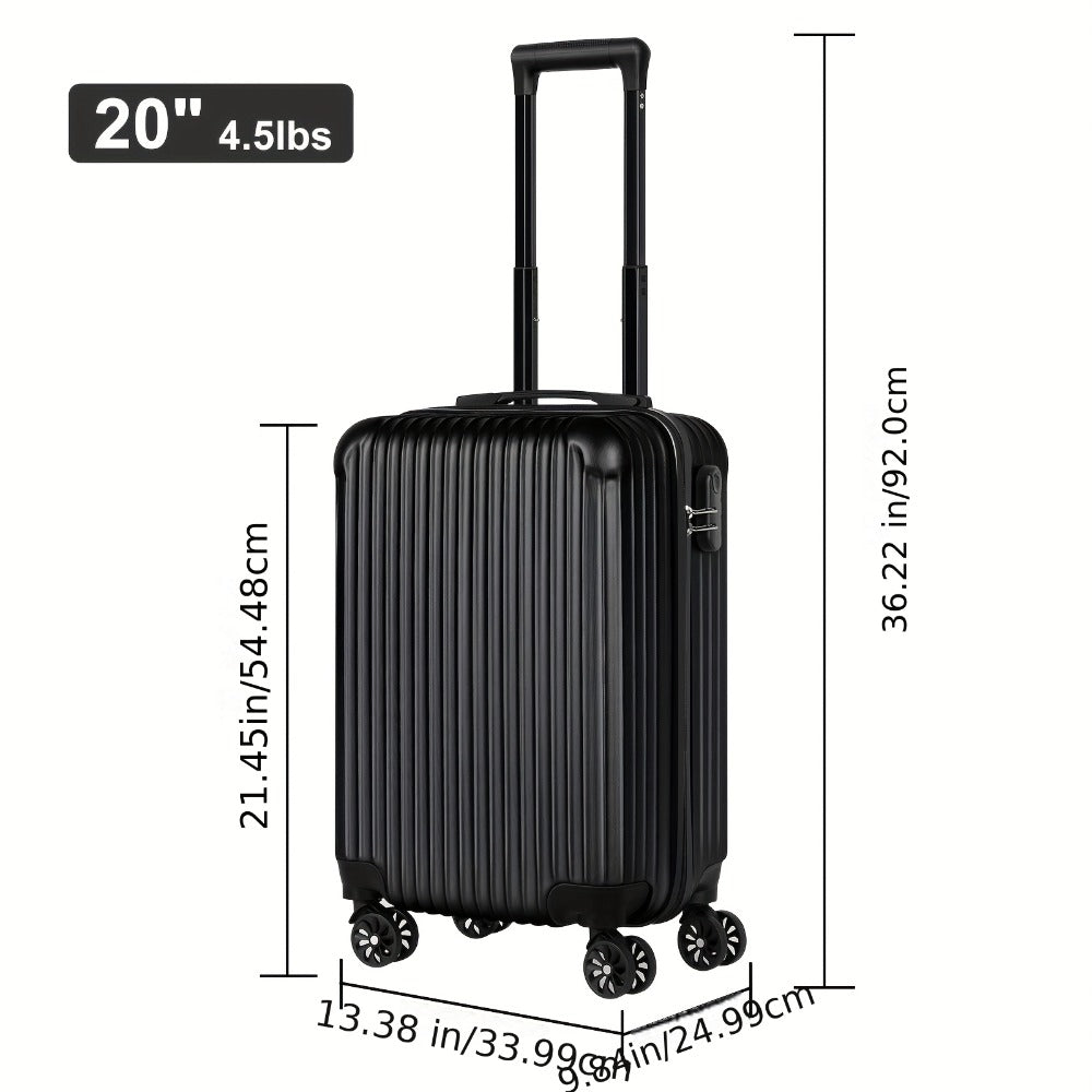 Luggage Trolley Case, 20-inch Boarding Case, ABS Lightweight Hard Shell, TSA Lock, 360-degree Smooth Swivel Wheels, Telescopic Handle, Zipper Opening And Closing, Suitable for Various Travel Occasions, Black, White, Silvery, Rose Golden