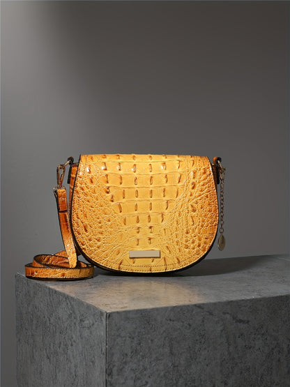 New Fashionable And Elegant Crossbody Small Bag Crocodile Pattern Faux Leather Women'S Crossbody Bag, Safety Flap Small Bag Semi-Circular Women'S Bag Daily Commuter Versatile Women'S Bag Detachable Shoulder Strap