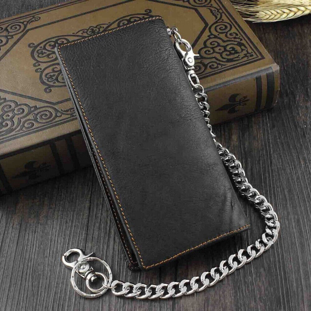 Biker Rock Star Concho Mens Card Money Leahter Wallet With safe pants Chain