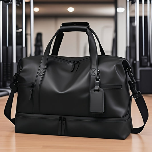 Multi-Pocket PU Venture Caddy with Separate Shoe Storage, Expandable Wet/Dry Section, Sturdy Duffel Bag for Workouts, Weekend Getaways & Daily Roam