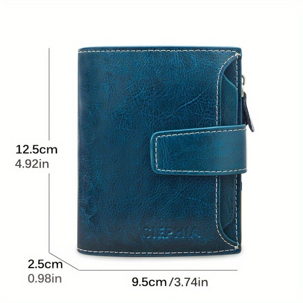 Fashion Genuine Leather Wallets for Women RFID Blocking Wallet Bifold Card Holder with ID Window Zipper Coin Pocket