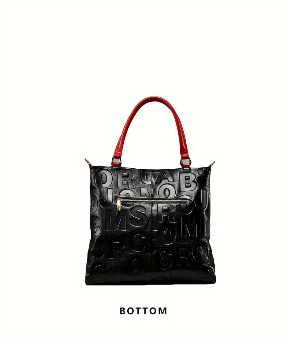 Head Layer Cowhide Letter Bag, Fashionable Motorcycle Bag, Tote Bag, Genuine Leather Women'S Bag, Handbag, Shoulder Bag, Fashionable Hand-held Crossbody Bag