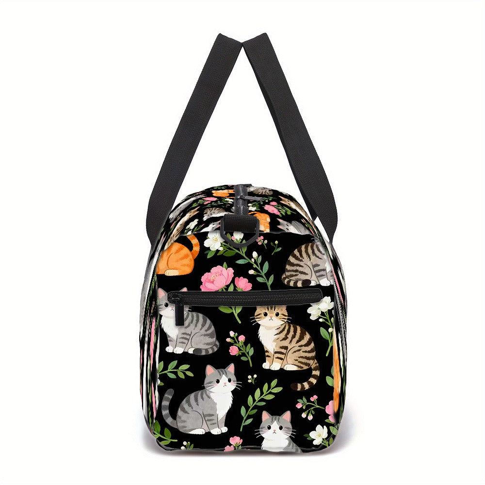 [Great Gift] Cute Action Cat Large Capacity with Side/Inner Pockets Suitcase-Fixable Daily Use (Great Gift) Unisex Fitness Yoga Bag - Durable Polyester Adjustable Strap Travel Machine Washable for Gym