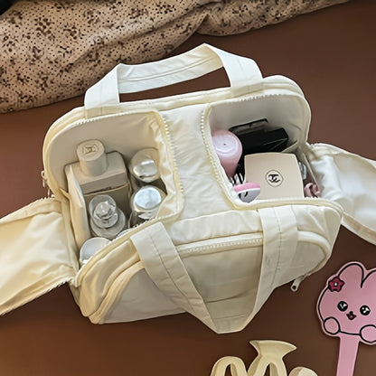 1pc Large Capacity Lightweight Cosmetic Bag for Women - Portable Travel Toiletry Organizer with Multiple Compartments, Zipper Closure & Fixed Shoulder Strap, Minimalist Design for Daily Use & Trips, Toiletry Travel Bag, Sleek Minimalist Style, Sturdy Hand