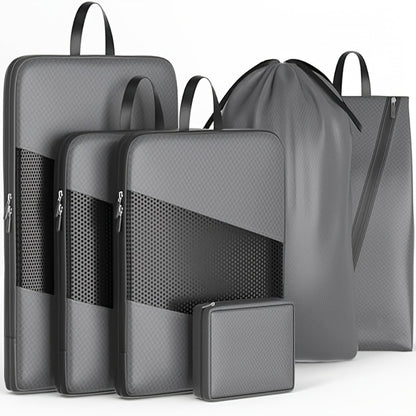 Six Compression Packing Cubes Designed for Travel - Perfect for Saving Luggage Space And Organizing Effortlessly. Essential Additions for Quick Packing And Unpacking, Ideal for Business Trips, Cruises, Camping, And Family Vacations