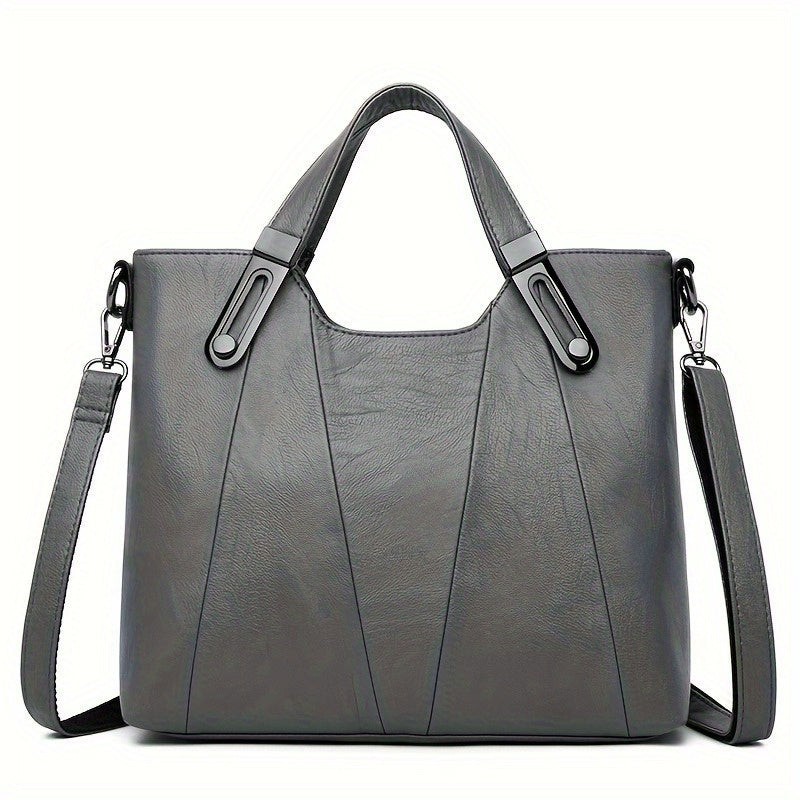 Exquisite Ladies' Genuine Leather Tote Bag - Spacious And Stylish Shoulder Bag with Crossbody Strap, Ideal for Work And Daily Style, Available in Light Grey, Purple, Blue, Burgundy And Black