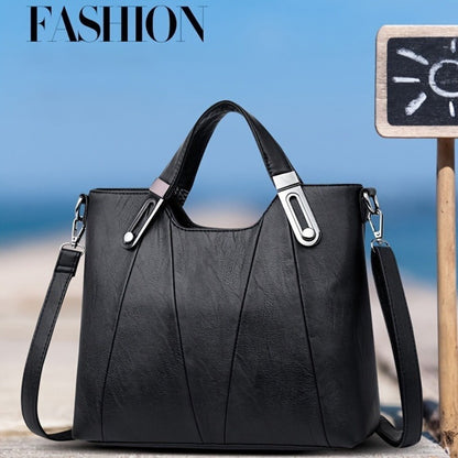 Exquisite Ladies' Genuine Leather Tote Bag - Spacious And Stylish Shoulder Bag with Crossbody Strap, Ideal for Work And Daily Style, Available in Light Grey, Purple, Blue, Burgundy And Black