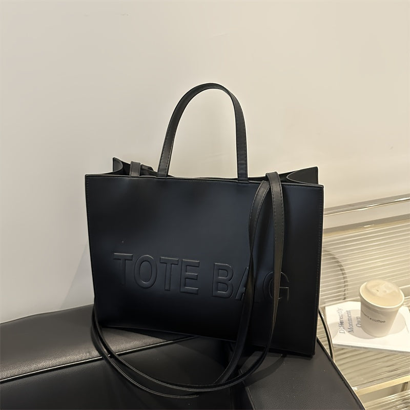 RAGSTO Women's Large Capacity Tote Bag Compatible for work//Travel - Elegant Black Handbag with ic Closure, Adjustable Crossbody & Top Handle, Embossed Lettering, Durable Casual Shoulder Bag