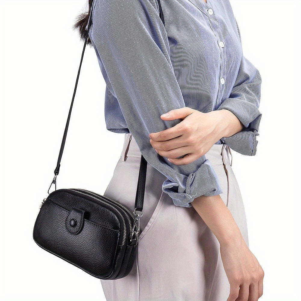 Crossbody Bags for Women Small Genuine Leather Shoulder Purse Cross Body Bag with Triple Top Zipper Adjustable Strap - Stylish & Functional - For Everyday Use & Travel - Perfect Gift for Women