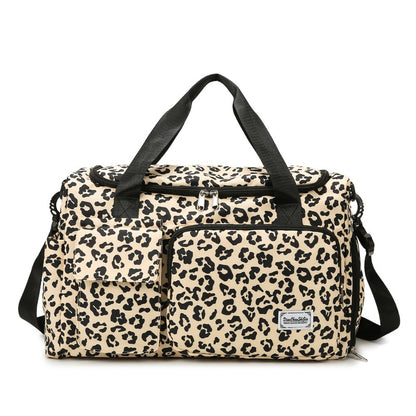 Large Size Large-Capacity Leopard Print Travel Duffel Bag with Multiple Compartments, Shoe Compartments And Spacious Overnight Carry-On Design-Durable Nylon Leisure Sports Fitness Bag, Suitable for Women, Gym, Travel, Weekend Travel, Fitness Bag
