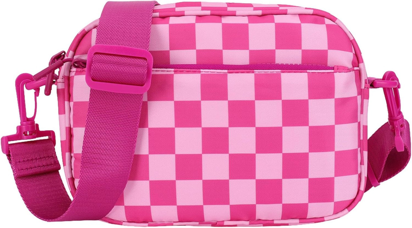 Compact Checkered Crossbody Bags for Women, Featuring a Nylon Shoulder Design And a Wide Strap