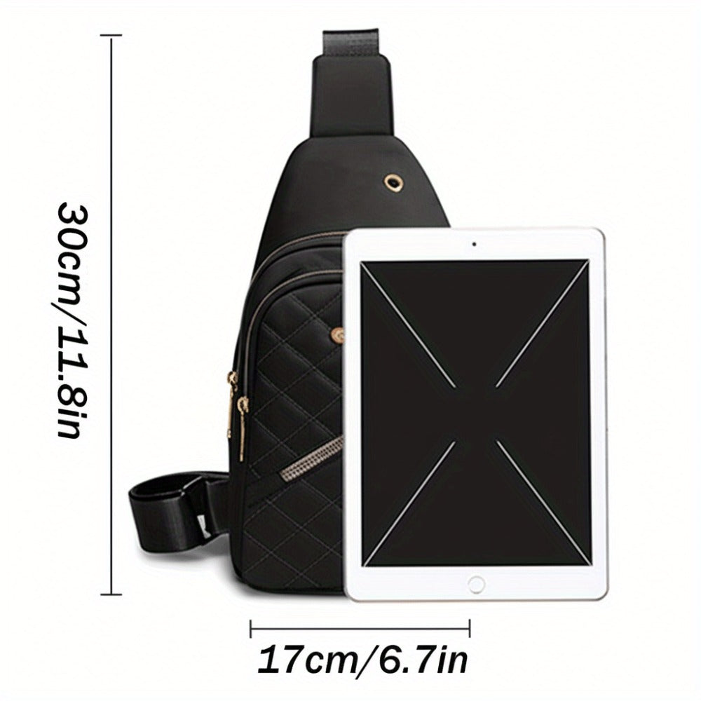 Nylon Ladies Slung Shoulder Bag, Leisure Sports Travel Slung Chest Bag, Adjustable Shoulder Strap, Multi-pocket Purse.