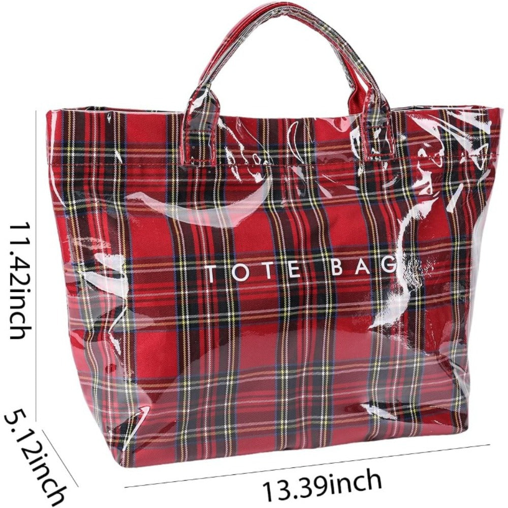 PVC Tote Bag for Women Large Plastic Tote Bag for Work Letter Print Hobo Bag Kraft Paper Work Handbags Purses Beach Vacation Tote Bag