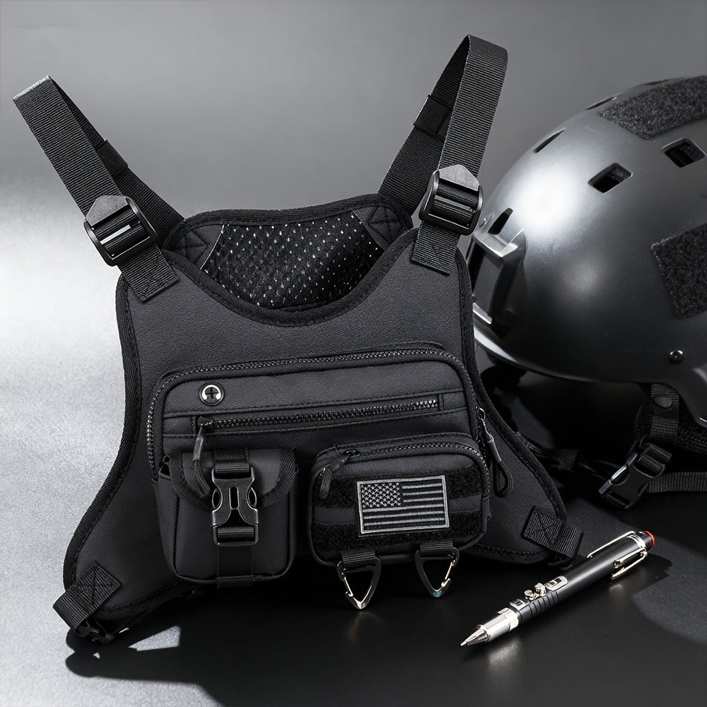 A Men's Multi Style Sports Chest Bag with Hollowed Out Design Tactical Backpack, Suitable for Multiple Scenarios