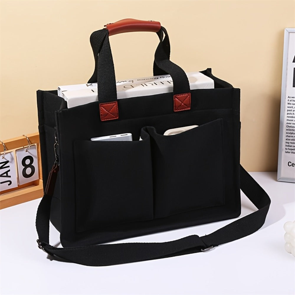 [Multi-Pocket Shoulder Bag] Spacious Multi-Pocket Shoulder Bag Featuring Compartments, Versatile Tote Design, Sturdy Handles, in Beige Color