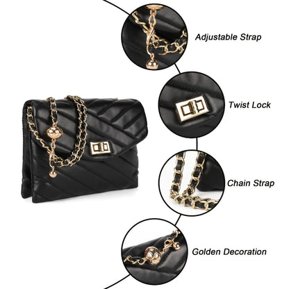 New Fashion Diamond Lattice Soft Chain Bag, Leisure And Easy with Pure Color PU Ladies Daily Travel Crossbody Bag