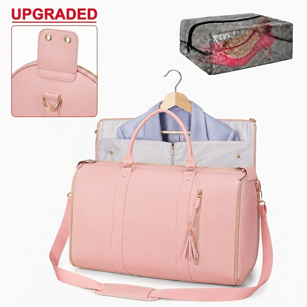 Convertible Garment Bag with Shoulder Strap, 4-In-1 Nylon Suit Travel Bag, Foldable Storage for Business Trips