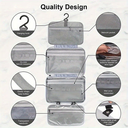1pc Waterproof Folding Toiletry Bag, Multi-Functional Dry And Wet Separation Cosmetic Bag, Travel Storage Bag