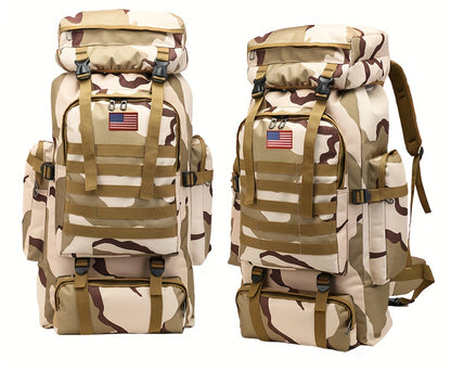 21.13gal Outdoor Camping & Hiking Backpack, 2pcs Set With Backpack And Flag Icon