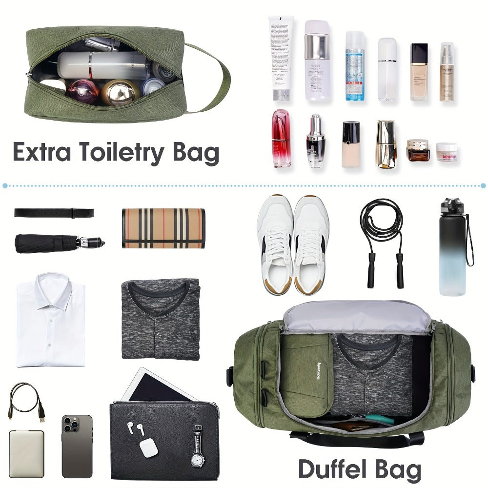 Large Capacity Travel Duffel with Shoe Compartment & Wet Pocket - Heavy-Duty Gym, Weekend, Overnight Backpack - Adjustable Strap, Spacious Interior - Durable Polyester Suitcase Replacement for Men & Women - Ideal for Business, Vacation, Sports