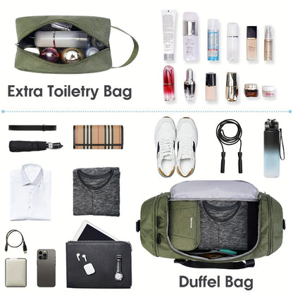 Large Capacity Travel Duffel with Shoe Compartment & Wet Pocket - Heavy-Duty Gym, Weekend, Overnight Backpack - Adjustable Strap, Spacious Interior - Durable Polyester Suitcase Replacement for Men & Women - Ideal for Business, Vacation, Sports