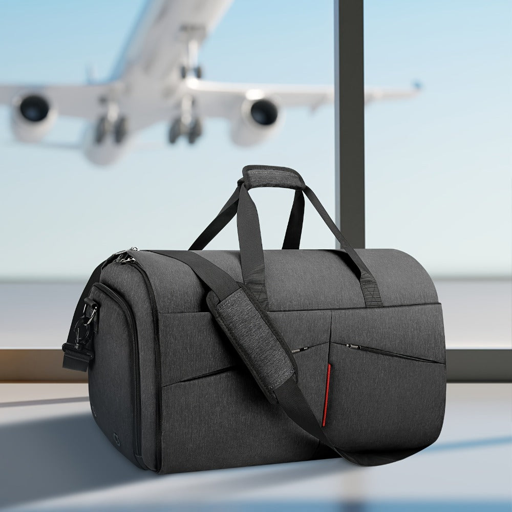 RAINSMORE Carry On Garment Bag Convertible Suit Travel Bag With Shoes Compartment Large Hanging Garment Duffel Bag Weekender Duffle Bag For Men Women, Black