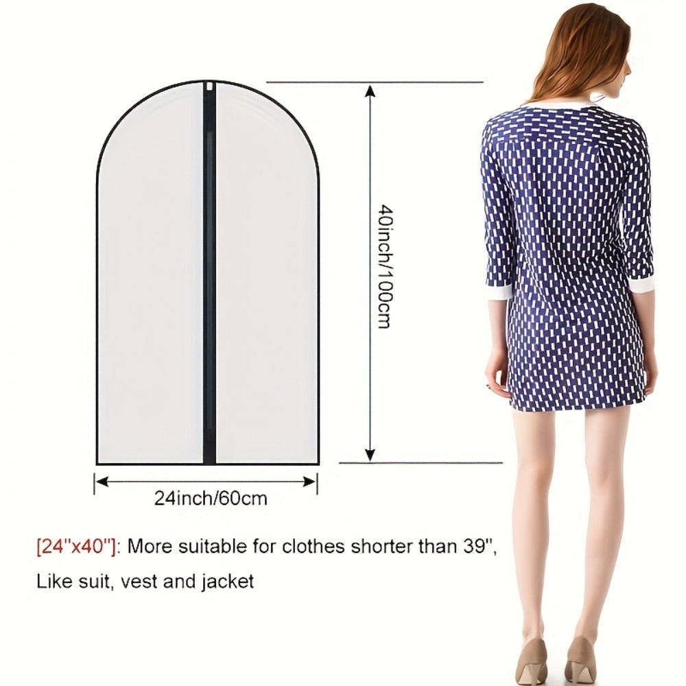 6pcs Dust Proof Transparent Clothing Bags | 23.62x39.37 inch Semi Transparent Full Zipper Suit Covers Suitable for Wardrobe Storage and Travel