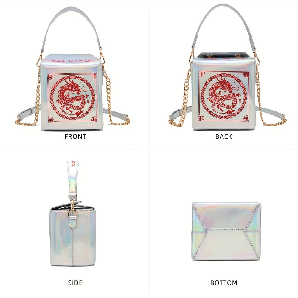 Messenger Loong Shoulder Purse, Chinese Takeout Crossbody Bag for Women, Novelty Dragon Pattern Fun Handbag