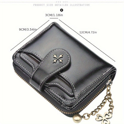 Women'S Compact Mini Wallet with Secure Hasp, Multiple Card Slots And Zipper Coin Pocket with Metal Chain And Detachable Card Holder