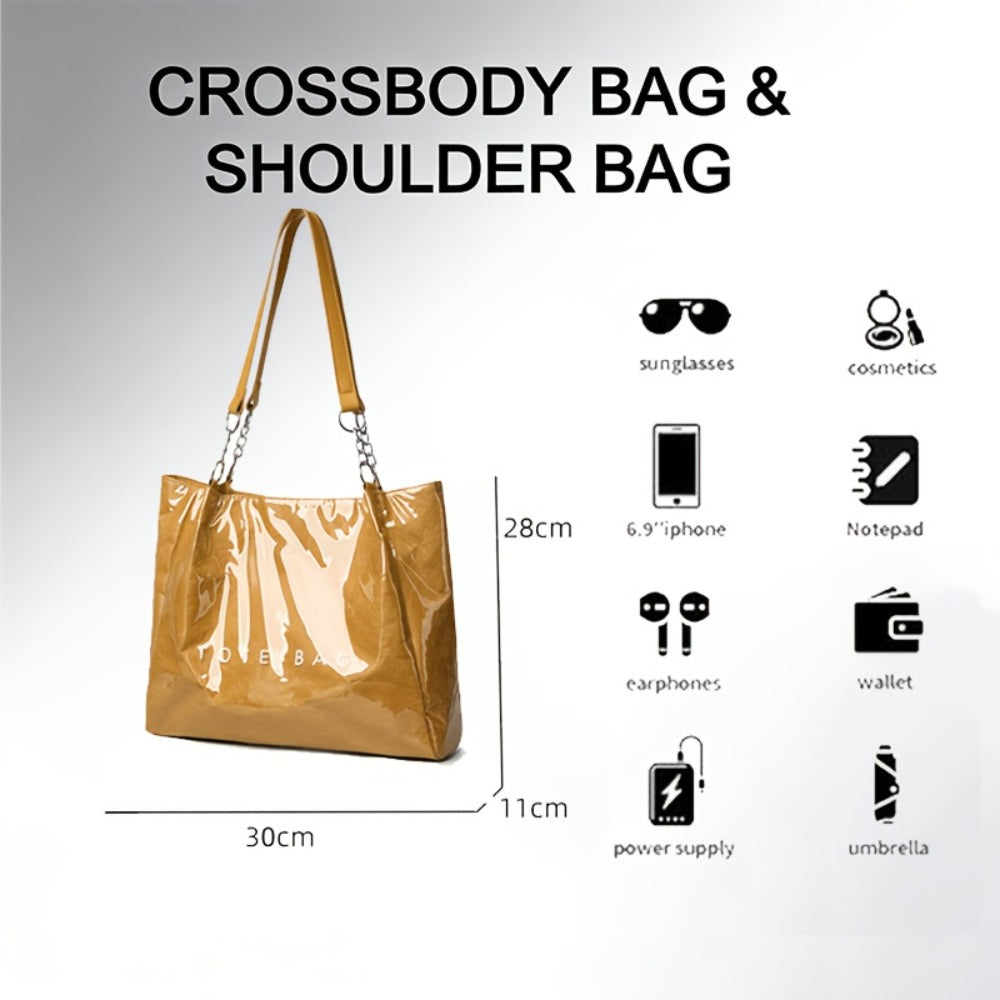 Women'S Stylish Shoulder, Crossbody And Tote Bag. Easy Elegant Design, Also As Handbag And Shopping Bag. Fits Books, Makeup And Daily Essentials. Great for Shopping, Travel, Camping. Beach Bag Made of PVC